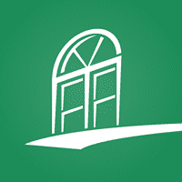 Ecoline square mark for the footer — green tile, white arched window, PNG with alpha, 200×200